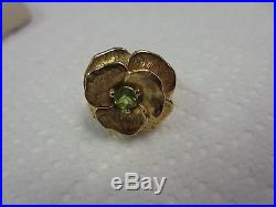 James Avery 14 Kt Yellow Gold Gold Flower with Green Stone Ring in a Size 7