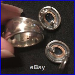 James Avery 14k 18k Gold Sterling Blue Topaz Ear Posts Earrings & Ring Size 7.5