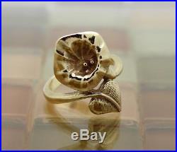 James Avery 14k Yellow Gold Lily Flower Ring Size 4.5, 6.4 Grams. Can Re-Size