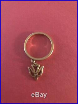 James Avery 14k Yellow Gold RING With Dangle Open DOVE Charm Sz 8 Retired