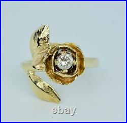James Avery 14k Yellow Gold Round Diamond Flower Rose And Leaf Ring Size 5.75