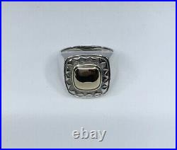 James Avery 14k Yellow Gold & Sterling Silver Beaded Square Ring Sz 8.5 RETIRED