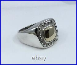 James Avery 14k Yellow Gold & Sterling Silver Beaded Square Ring Sz 8.5 RETIRED