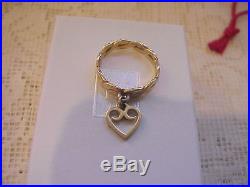 James Avery 14k Yellow Gold TWISTED WIRE DANGLE RING w HEART Charm Sz 7 w Box