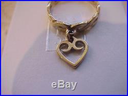 James Avery 14k Yellow Gold TWISTED WIRE DANGLE RING w HEART Charm Sz 7 w Box