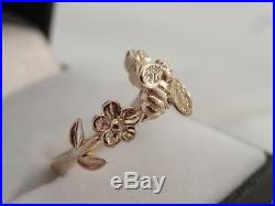 James Avery 3D Bumble Bee & Flowers 14k gold Ring Size 6 Retired RARE