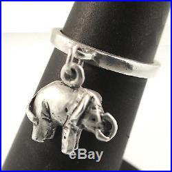 James Avery 3D Elephant Charm Dangle Ring Size 4 Retired Sterling Smooth Loop