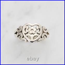 James Avery 925 Silver Scrolled Heart Floral Pendant, Ring Sz 8, & Stud Earrings