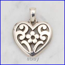 James Avery 925 Silver Scrolled Heart Floral Pendant, Ring Sz 8, & Stud Earrings