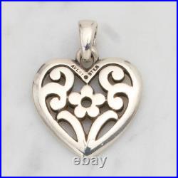 James Avery 925 Silver Scrolled Heart Floral Pendant, Ring Sz 8, & Stud Earrings