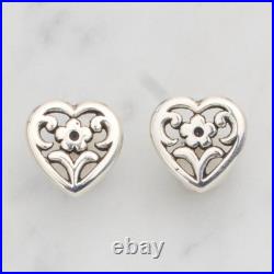James Avery 925 Silver Scrolled Heart Floral Pendant, Ring Sz 8, & Stud Earrings