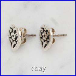 James Avery 925 Silver Scrolled Heart Floral Pendant, Ring Sz 8, & Stud Earrings