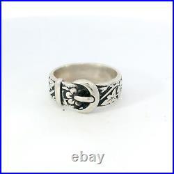 James Avery 925 Sterling Silver 7mm Floral Buckle Band Ring Size 8.5 Retired