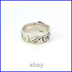 James Avery 925 Sterling Silver 7mm Floral Buckle Band Ring Size 8.5 Retired