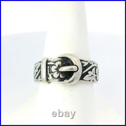 James Avery 925 Sterling Silver 7mm Floral Buckle Band Ring Size 8.5 Retired