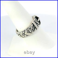 James Avery 925 Sterling Silver 7mm Floral Buckle Band Ring Size 8.5 Retired