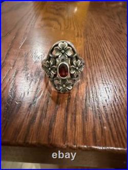 James Avery 925 Sterling Silver Dogwood Blossom Ring Oval Bezel Set Garnet