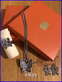 James Avery 925 Sterling Silver Mariposa. Necklace. Ring Size 9. Earrings