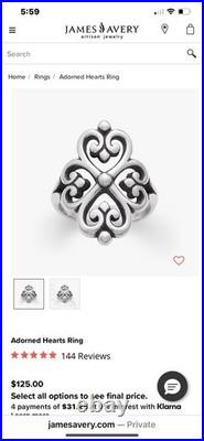 James Avery Adorned Hearts Sterling Silver Ring. Sz 7