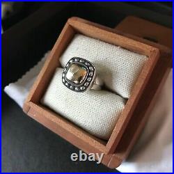 James Avery Antique Beaded Silver and Gold Square Ring, R-1232-A, Sz6