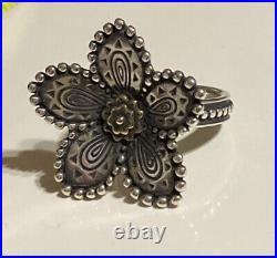 James Avery Beaded Festive Flower Ring Retired Sterling Silver Bronze Size 7.5