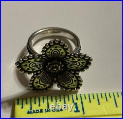 James Avery Beaded Festive Flower Ring Retired Sterling Silver Bronze Size 7.5