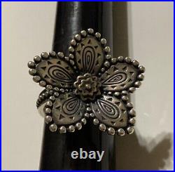 James Avery Beaded Festive Flower Ring Retired Sterling Silver Bronze Size 7.5