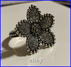 James Avery Beaded Festive Flower Ring Retired Sterling Silver Bronze Size 7.5