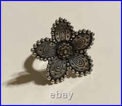 James Avery Beaded Festive Flower Ring Retired Sterling Silver Bronze Size 7.5