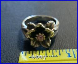 James Avery Christmas Rose Pink Sapphire Flower Ring Sterling Retired Size 7.25