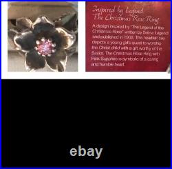 James Avery Christmas Rose Pink Sapphire Flower Ring Sterling Retired Size 7.25
