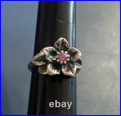 James Avery Christmas Rose Pink Sapphire Flower Ring Sterling Retired Size 7.25