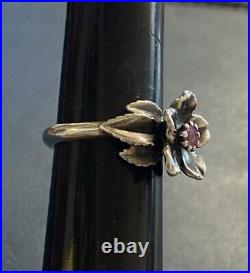 James Avery Christmas Rose Pink Sapphire Flower Ring Sterling Retired Size 7.25