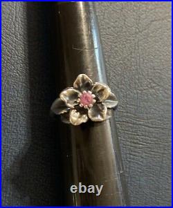 James Avery Christmas Rose Pink Sapphire Flower Ring Sterling Retired Size 7.25