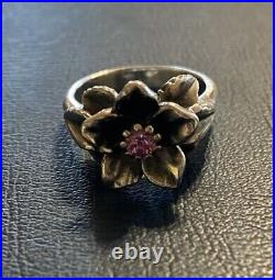 James Avery Christmas Rose Pink Sapphire Flower Ring Sterling Retired Size 7.25
