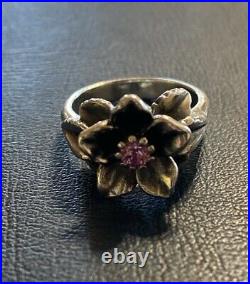 James Avery Christmas Rose Pink Sapphire Flower Ring Sterling Retired Size 7.25