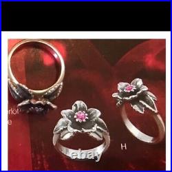 James Avery Christmas Rose Pink Sapphire Flower Ring Sterling Retired Size 7.25