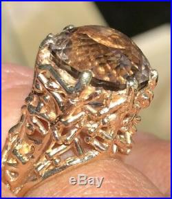 James Avery Custom Made Smoky Quartz 14k Yellow Gold Textured Ring Size 5.5