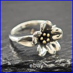 James Avery Floral 18K Gold Accent Sterling Silver Ring Sz 8 1/2