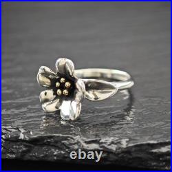 James Avery Floral 18K Gold Accent Sterling Silver Ring Sz 8 1/2