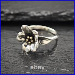 James Avery Floral 18K Gold Accent Sterling Silver Ring Sz 8 1/2