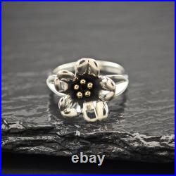 James Avery Floral 18K Gold Accent Sterling Silver Ring Sz 8 1/2