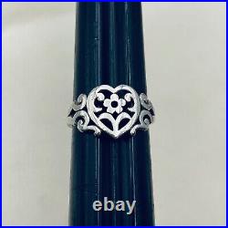 James Avery Flower Heart Ring Retired Valentine Size 7 1/2 Sterling Silver 925