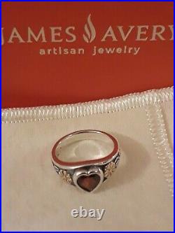 James Avery Garnet Heart Ring, size 6, 14K Gold/Silver