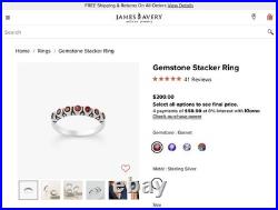 James Avery Garnet Stackable Ring Sterling Silver 925 Bezel Setting Round