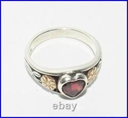 James Avery Heart Ring with Garnet 14K and Sterling Silver Retired Size 7.5