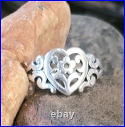 James Avery Heart Scrolled Flower Ring Sz 8.5 Retired