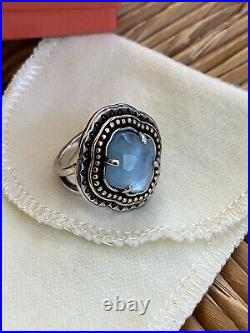 James Avery Heirloom Quatrefoil Blue Quartz Triplet Ring Sz 6.5 Silver & Bronze