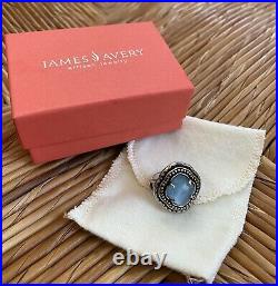 James Avery Heirloom Quatrefoil Blue Quartz Triplet Ring Sz 6.5 Silver & Bronze
