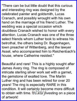 James Avery Martin Luther Wedding Ring in Sterling Silver Sz 7 Garnet